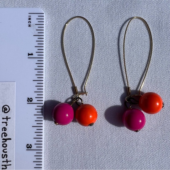 Pink Orange Sphere Dangle Earrings Ball Globe Round Hanging Jewelry - Picture 3 of 3